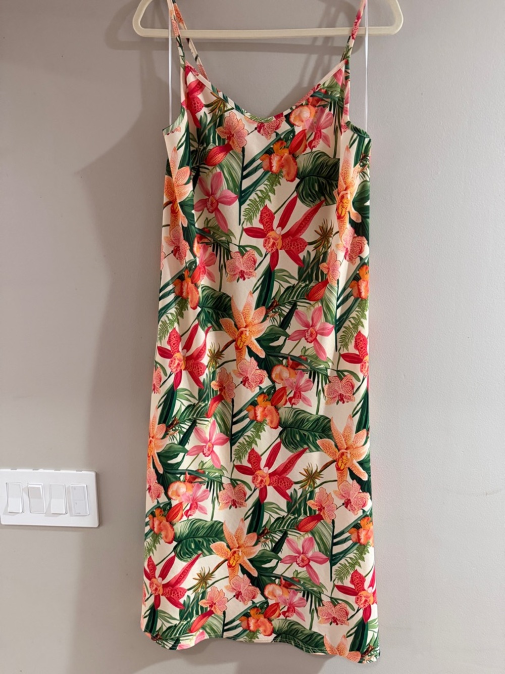 bebe Floral Slip Dress in Pink, Coral & Green